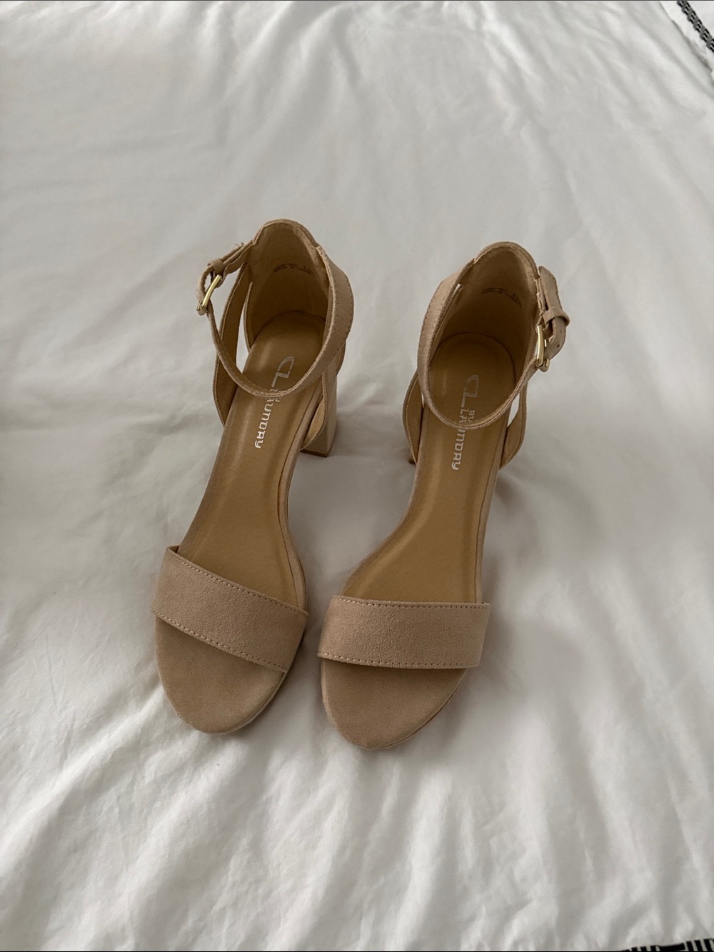 Club Monaco Taupe Suede Block Heel Ankle-Strap Sandals